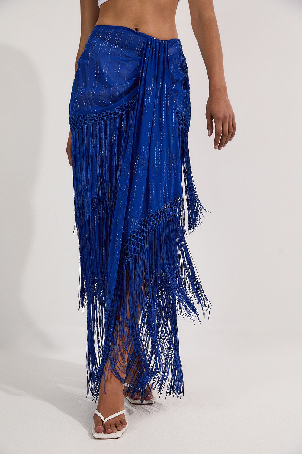 Beach Fringe Metallic Thread Maxi Skirt