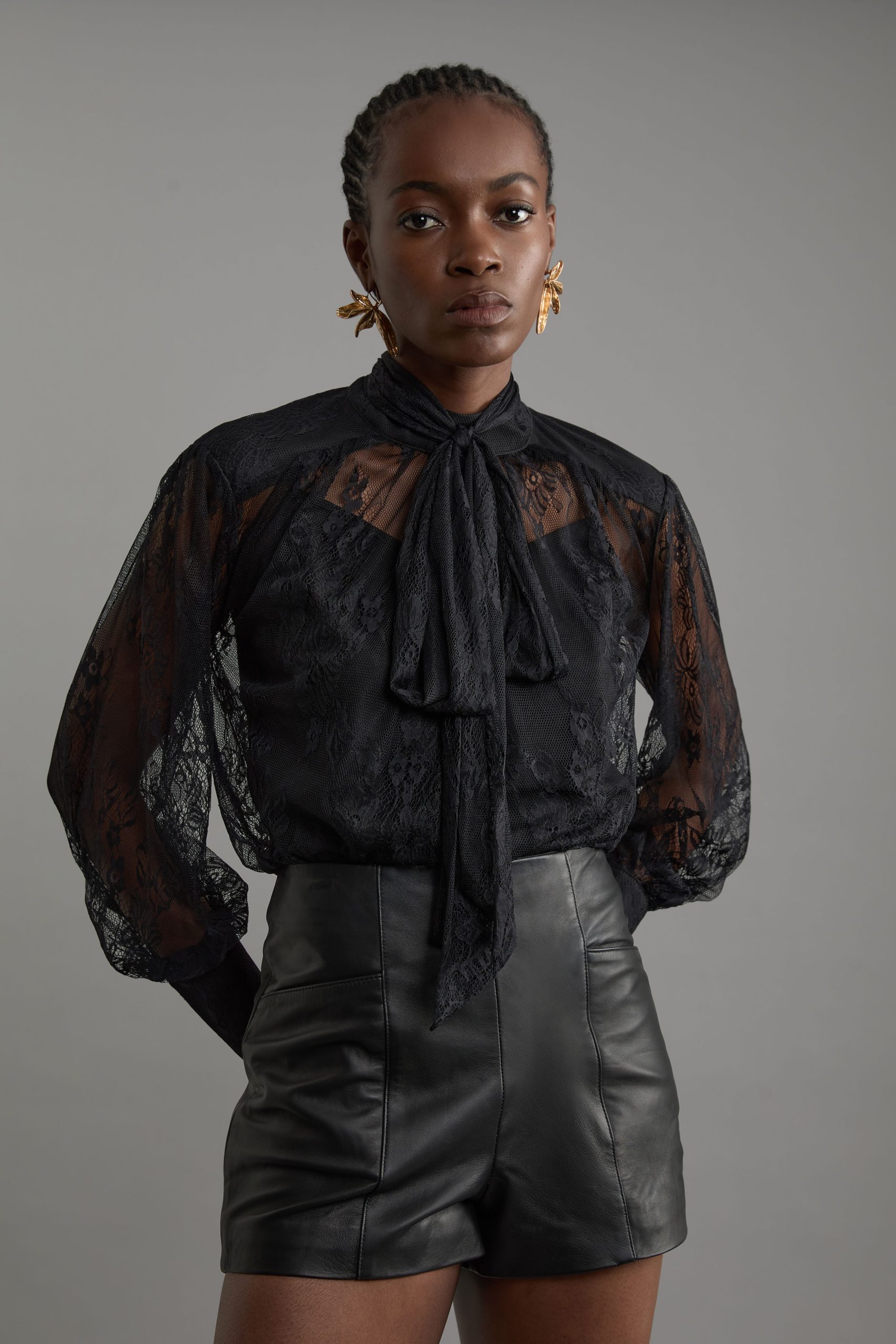 Leather Notch Detail Mini Shorts