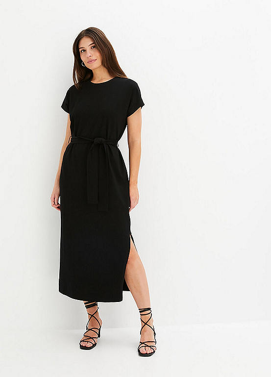 bonprix Belted Side Slit Midi Dress