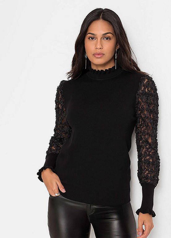 bonprix Chiffon Sleeve Turtleneck Jumper