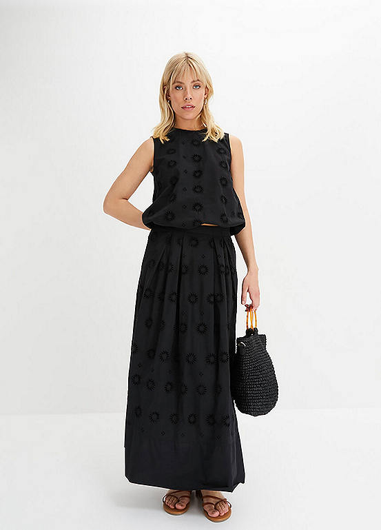 bonprix Cotton Broderie Maxi Skirt