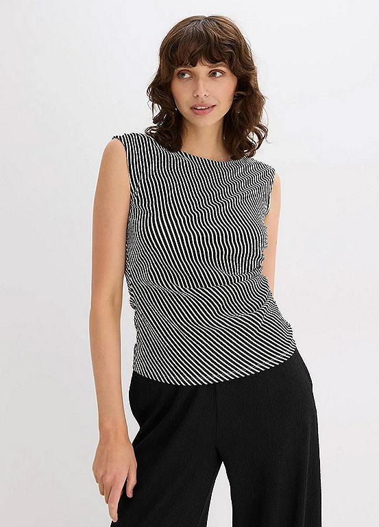 bonprix Crew Neck Jersey Stripe Ruched T-Shirt