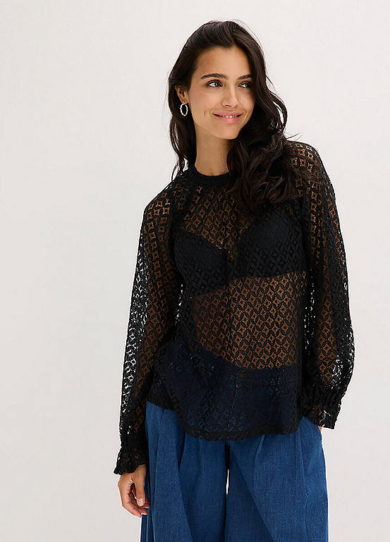 bonprix Crew Neck Lace Blouse