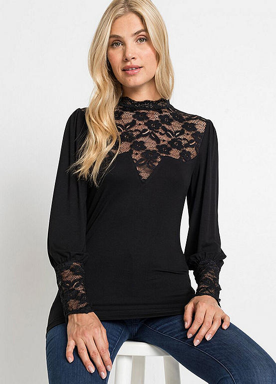 bonprix-lace-insert-long-sleeve-top962153FRSP.jpg bonprix Lace Insert Long Sleeve Top