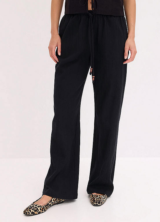 bonprix Wide Leg Cotton Trousers