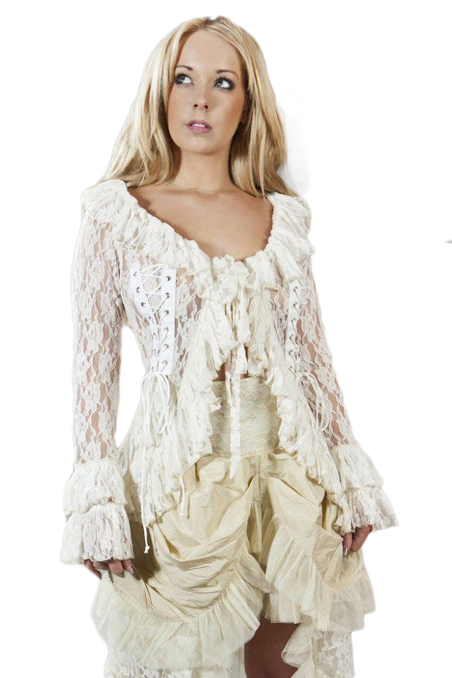 Burleska Morticia Lace Steampunk Top Cream
