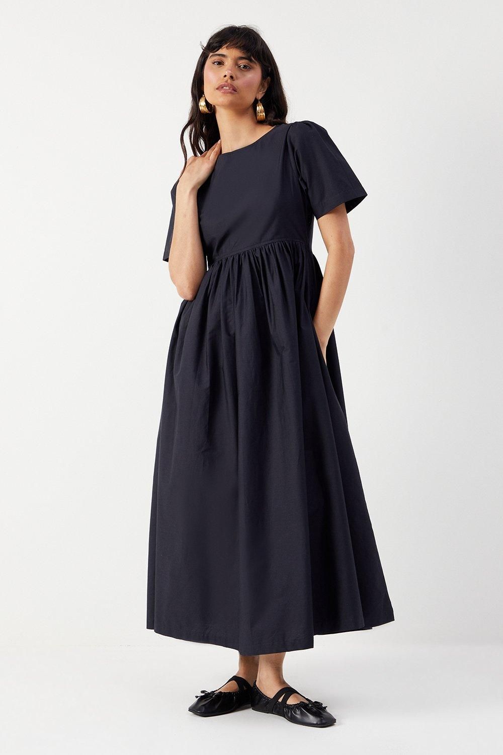 Poplin Chuck On Smock Midi Dress