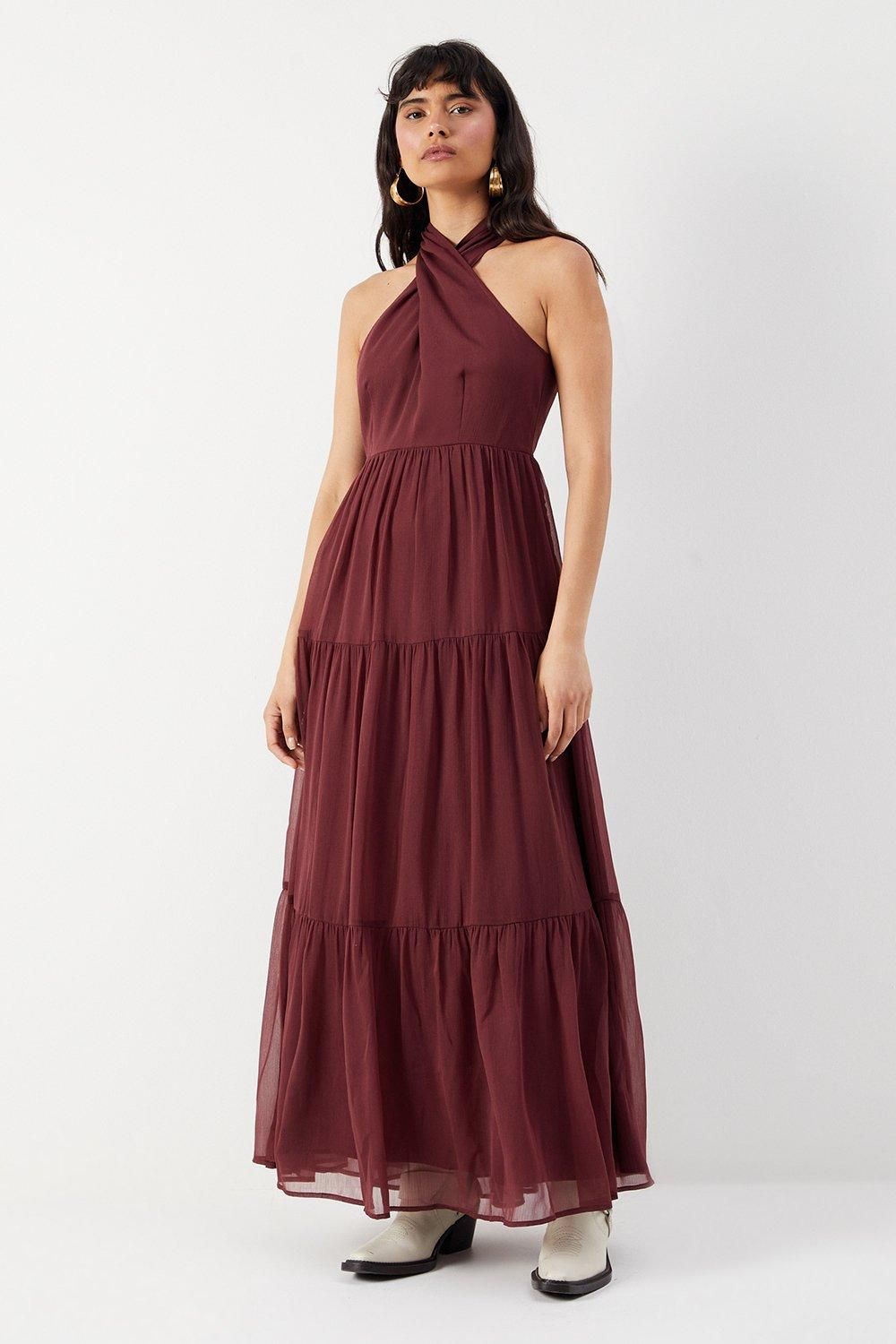 Chiffon Halter Tier Maxi Dress