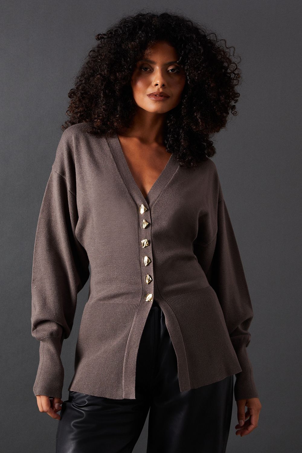 Fit And Flare Plunge V Neck Cardigan