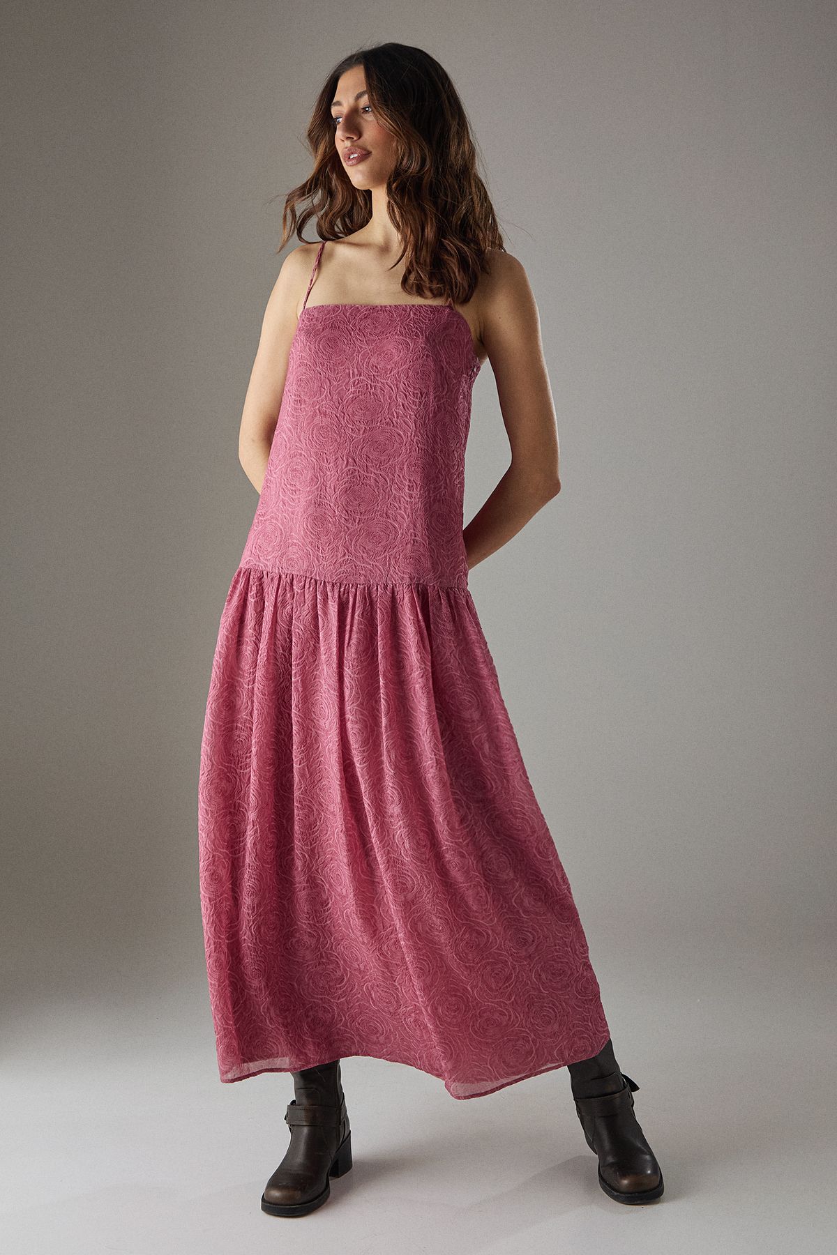 Rose Organza Strappy Tier Maxi Dress
