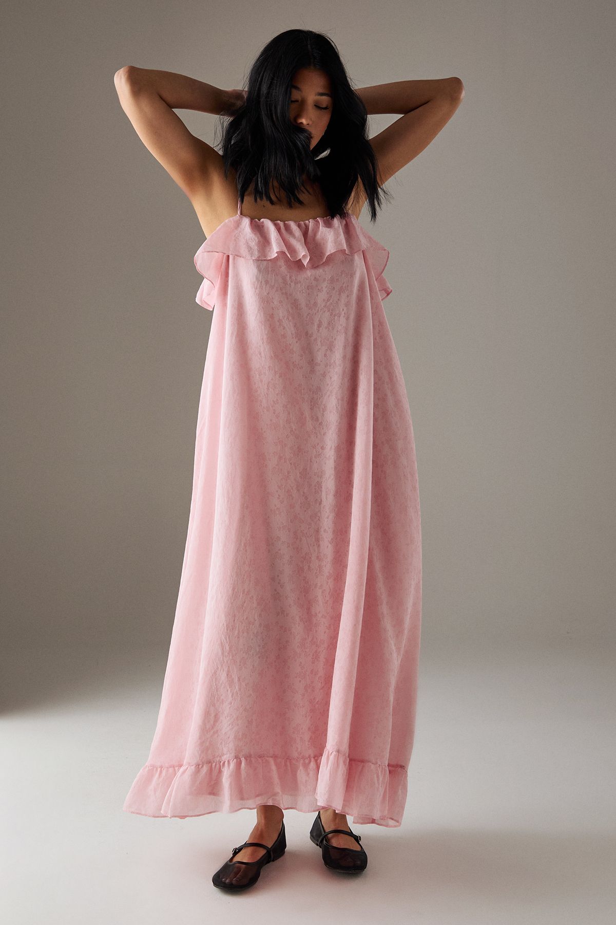 Rose Organza Strappy Frill Midi Sundress