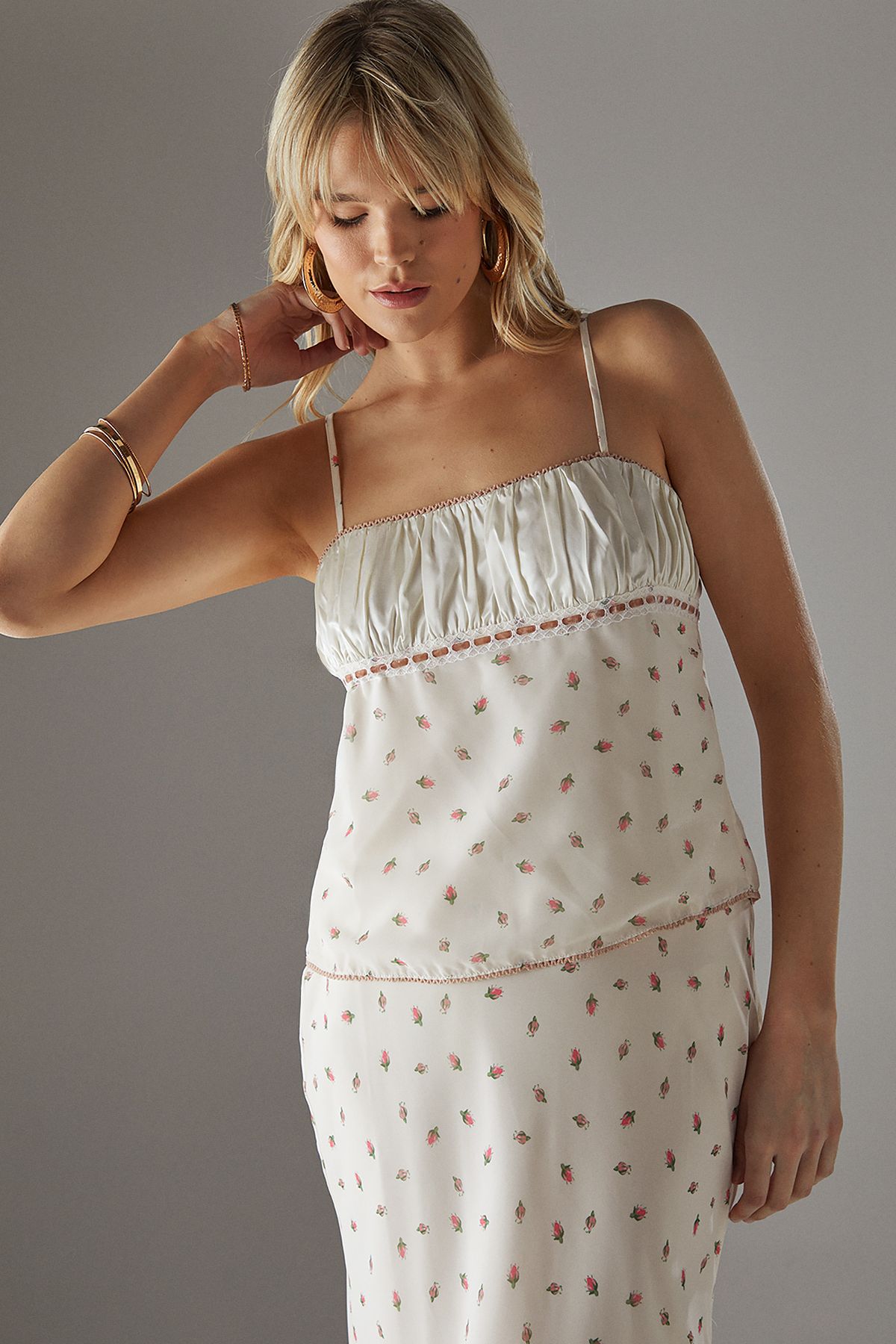 Ruched Bust Lace Trim Milkmaid Strappy Top