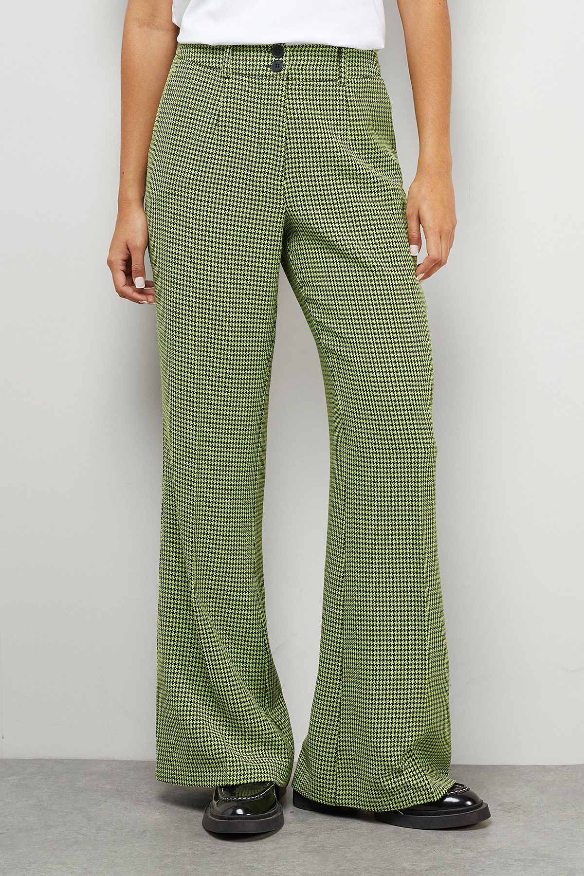 Lime Dogtooth High Waist Deep Waistband Trouser Co-Ord