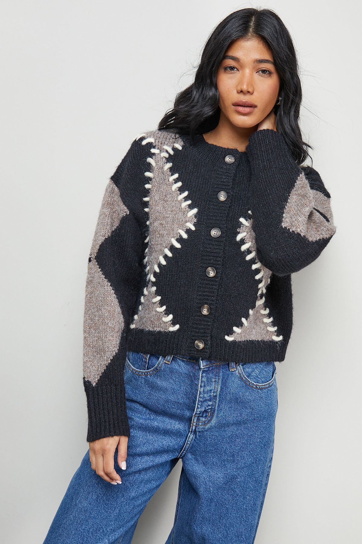 Argyle Stitch Detail Cardigan