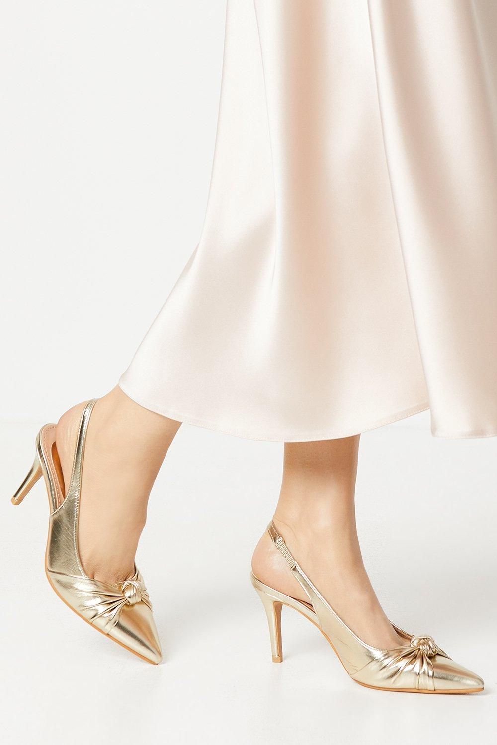 Deja Faux Leather Knot Detail Slingback Stiletto Court Shoes