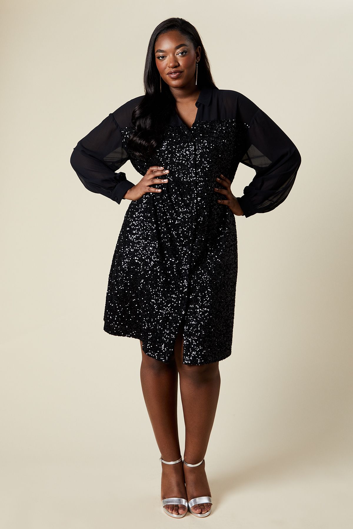 CURVE SEQUIN SHIRT DRESS