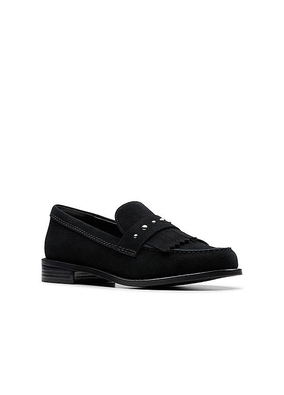 Clarks Black Suede Hana Loafers