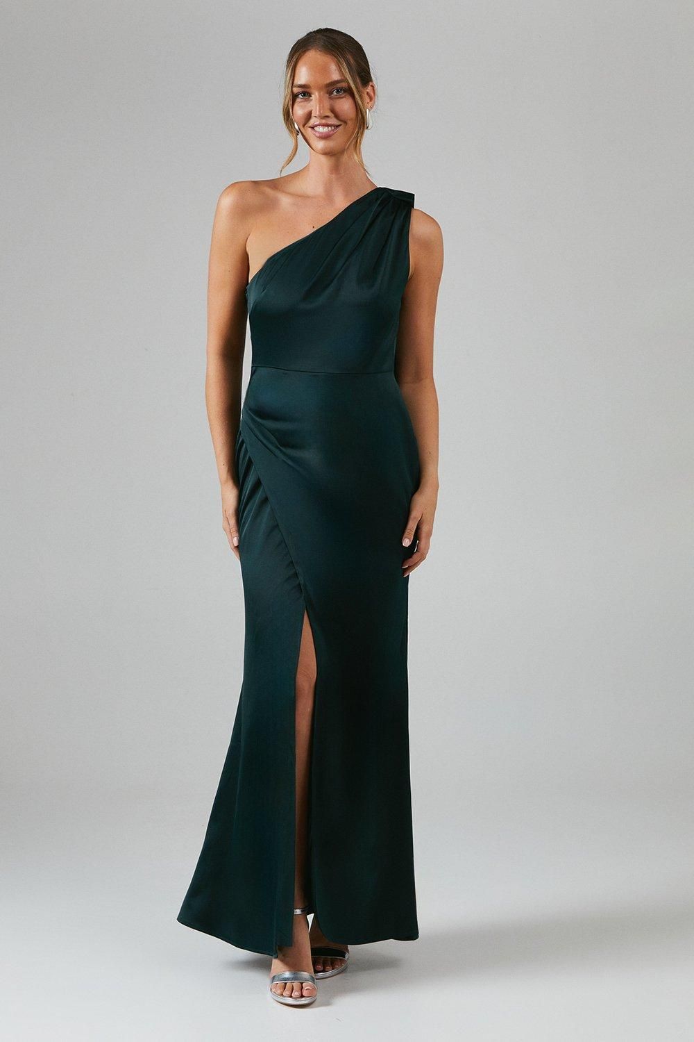 Debut London by Coast One Shoulder Tie Neck Detail Satin Bridesmaid Dress