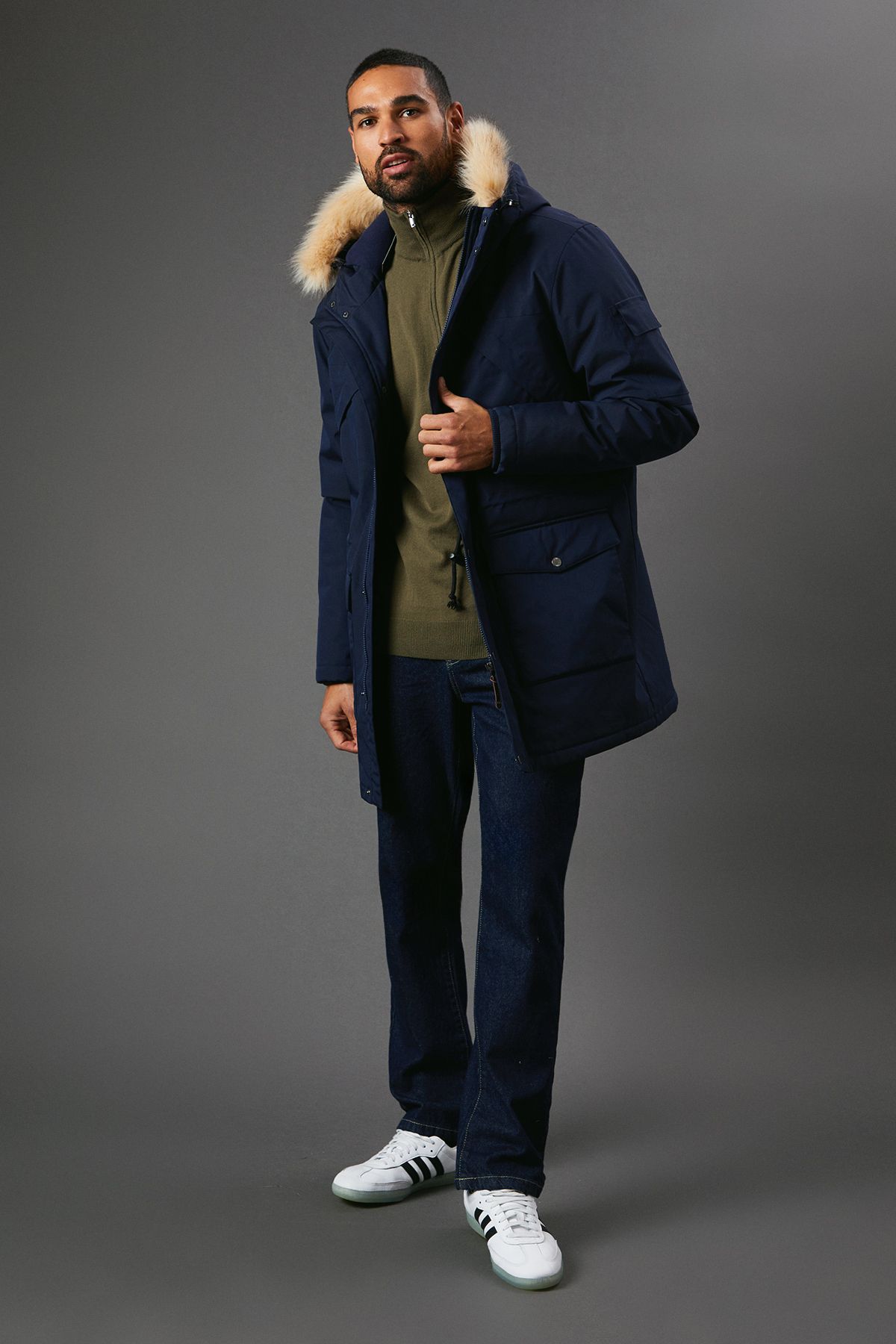 Navy Four Pocket Hooded Parka