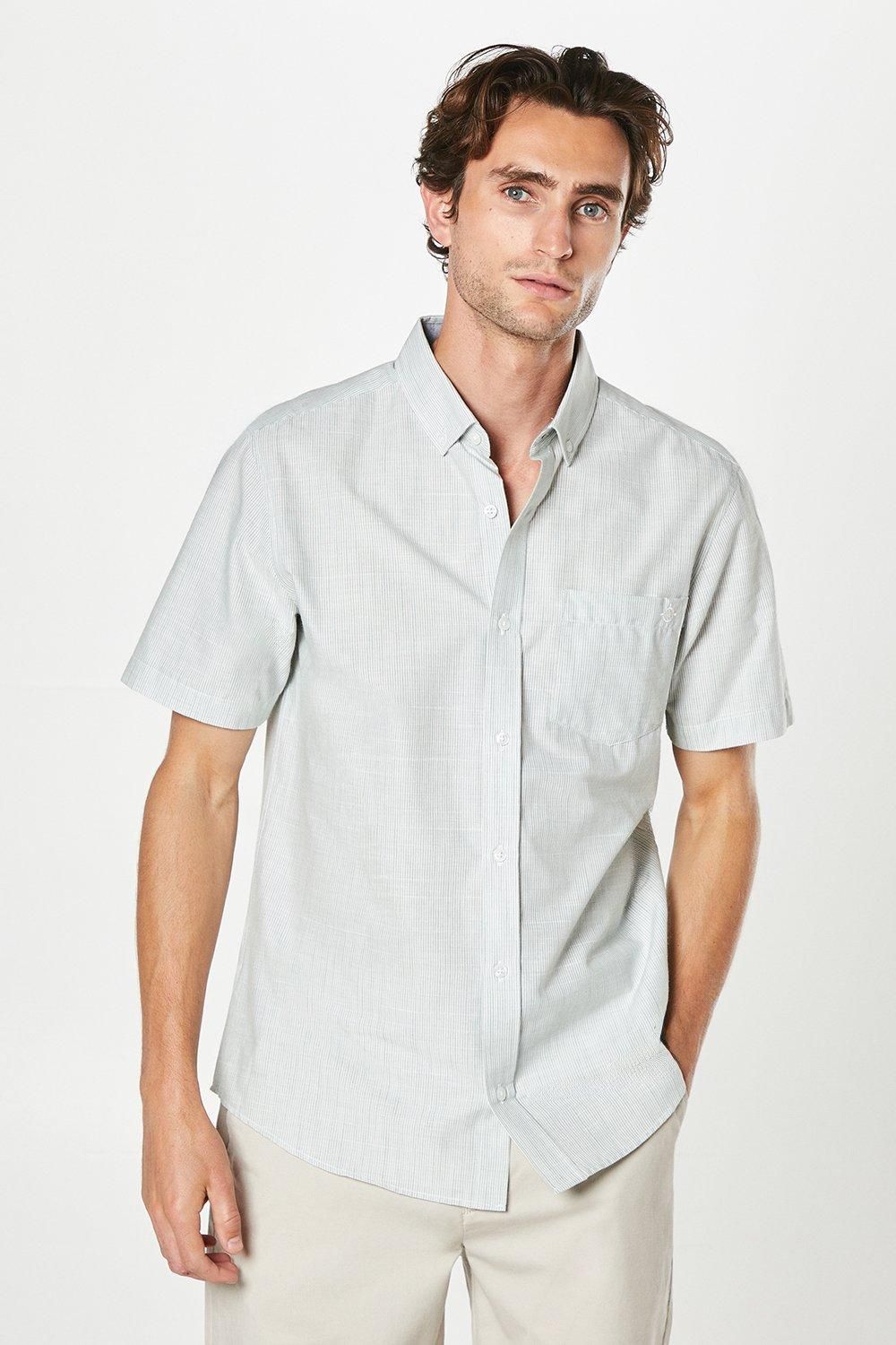 Khaki Poplin Slub Short Sleeve Shirt