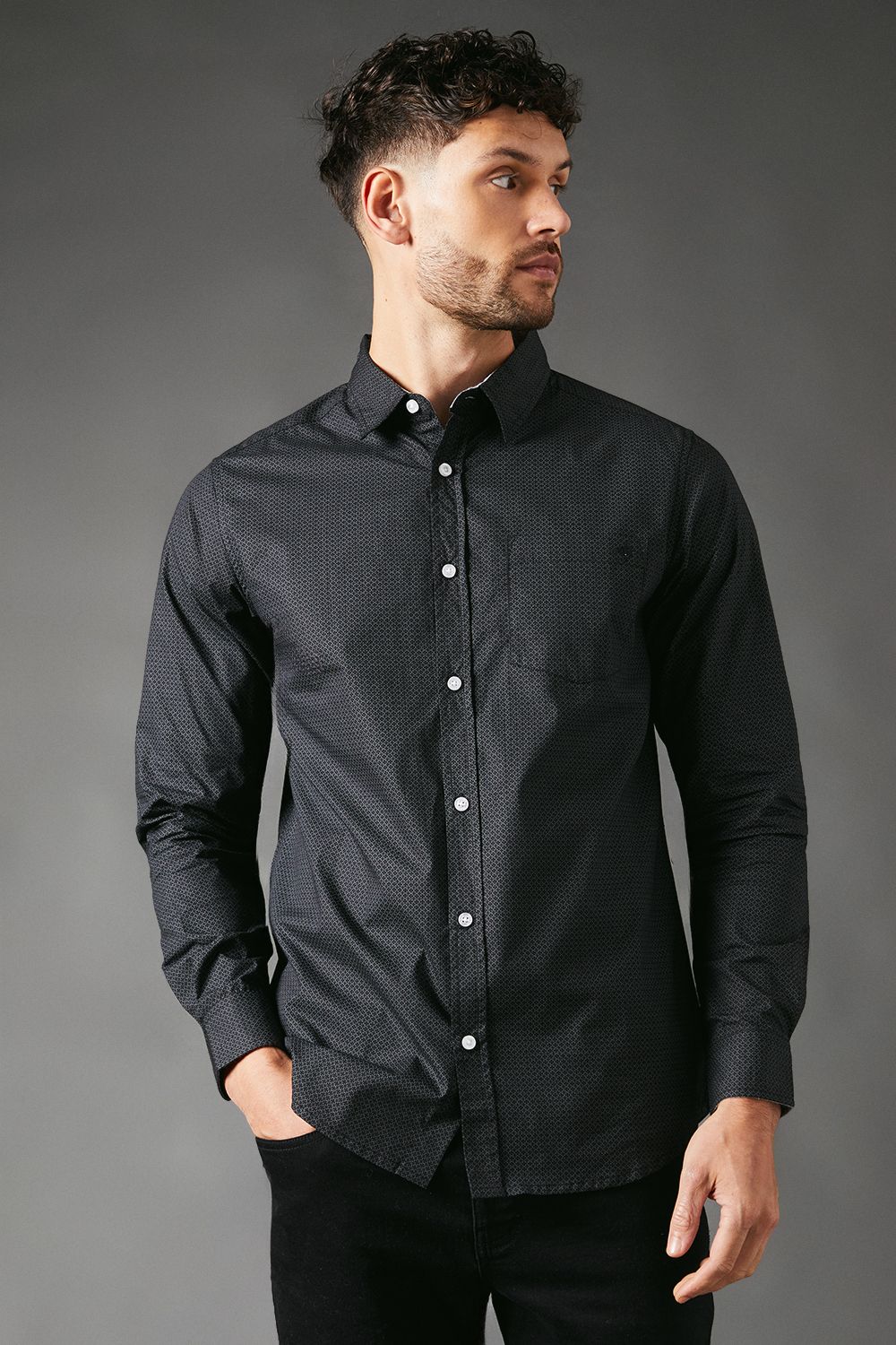 Black Octo Geo Print Long Sleeve Shirt