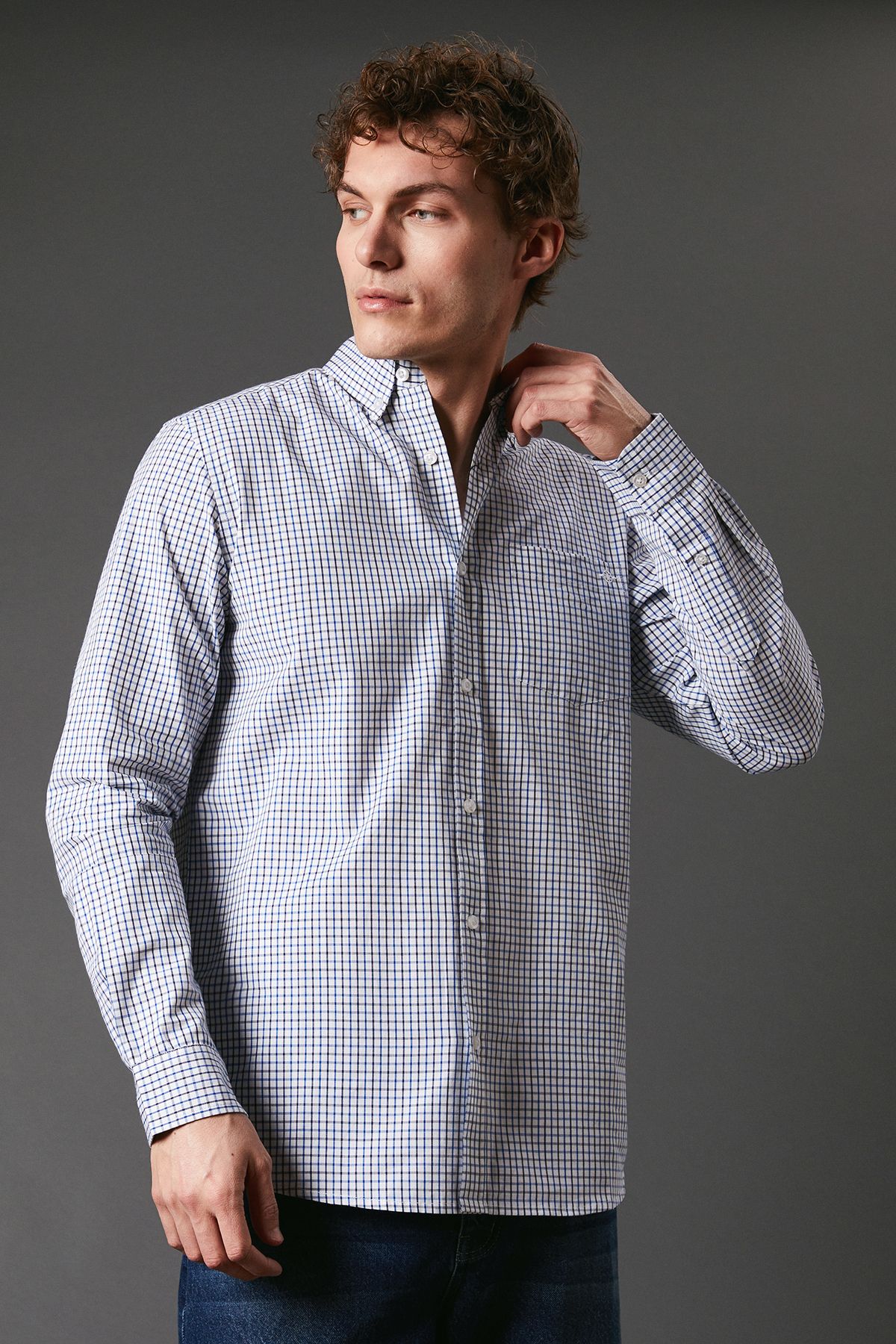 White Grid Check Long Sleeve Shirt