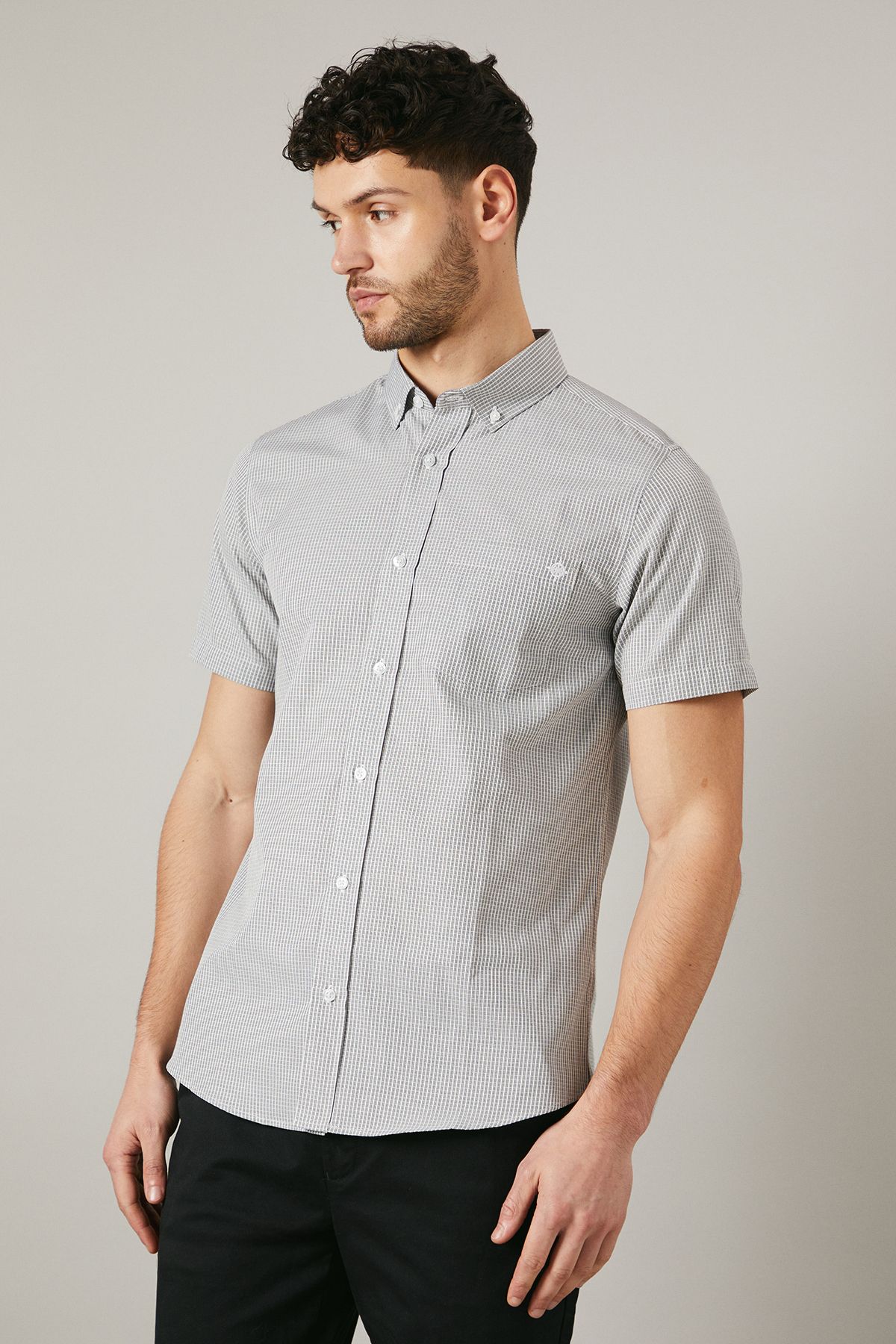 Black Grid Check Short Sleeve Shirt