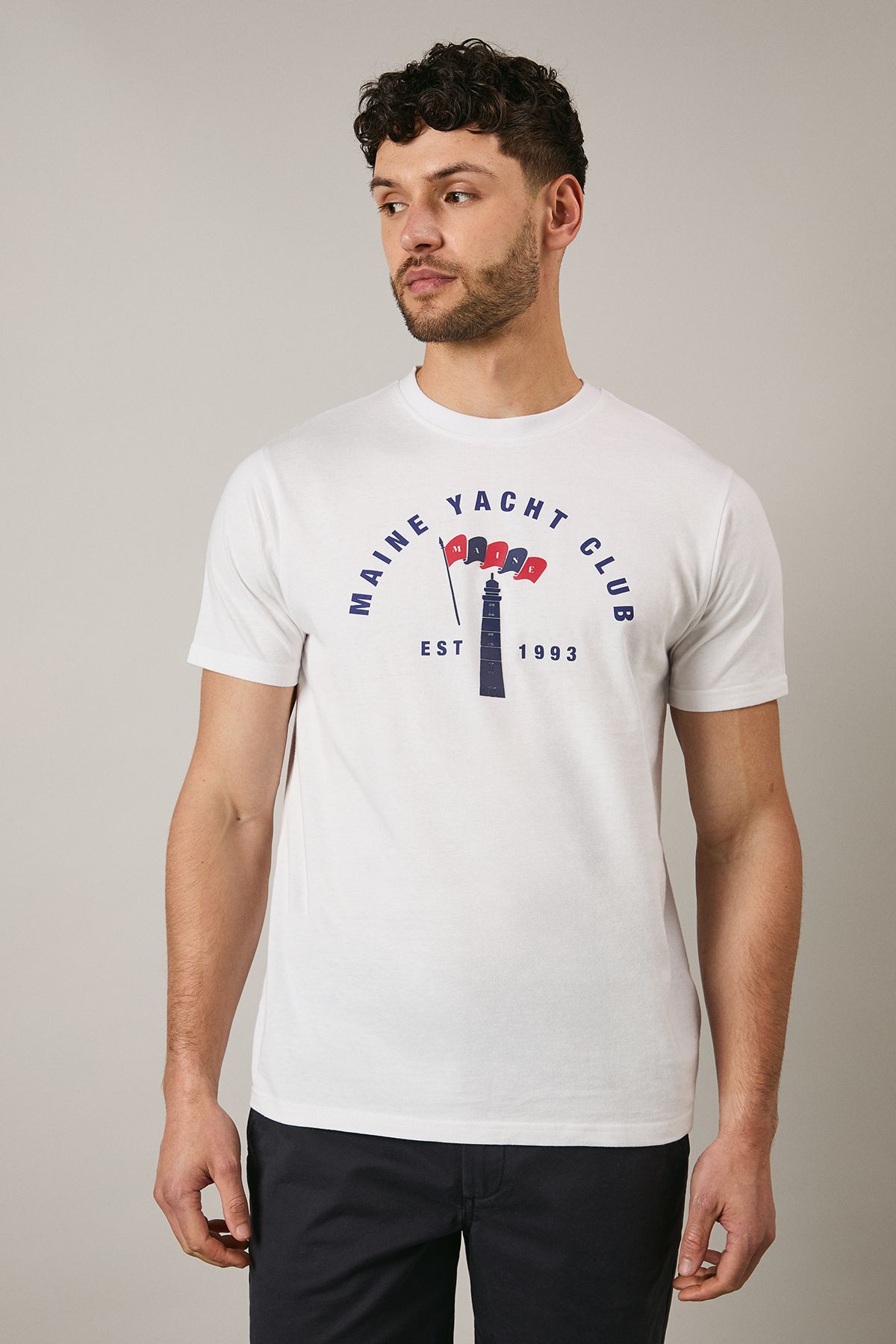 White Yacht Club Print T-Shirt
