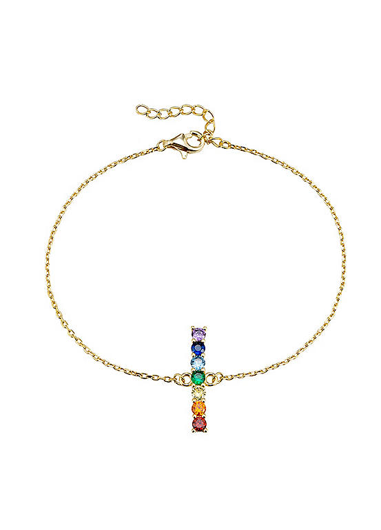 For You Collection 18Ct Gold Plated Rainbow Bar Cubic Zirconia Bracelet