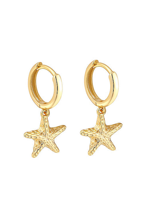 For You Collection 18Ct Gold Plated Starfish Charm Huggie Earrings