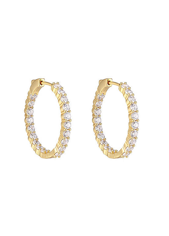 For You Collection 18ct Gold Plated Sterling Silver Circle CZ Huggie Hoop Earrings