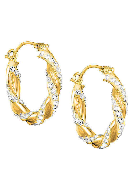 For You Collection 18ct Gold Plated Sterling Silver Cubic Zirconia Twist Creole Hoops