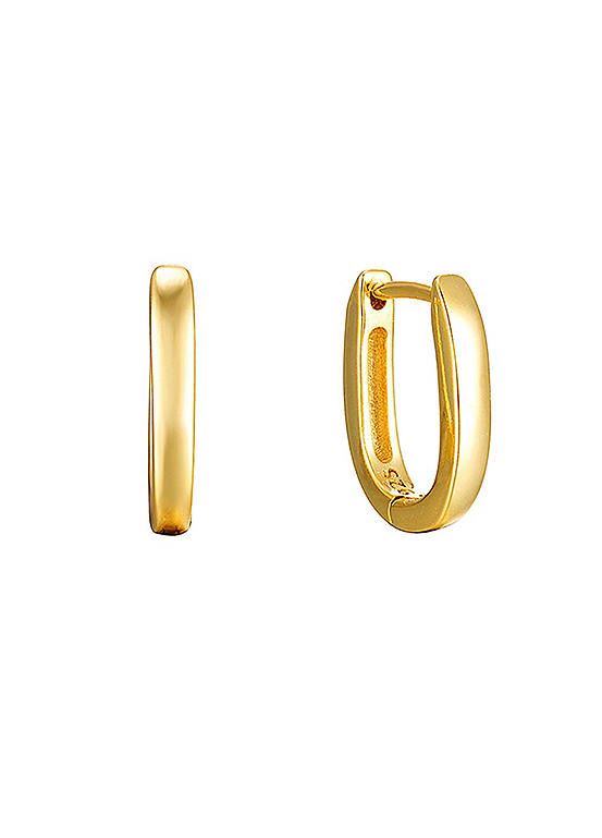 For You Collection 18ct Gold Plated Sterling Silver Curved Rectangular Small Rounded Huggie Hoop Earrings