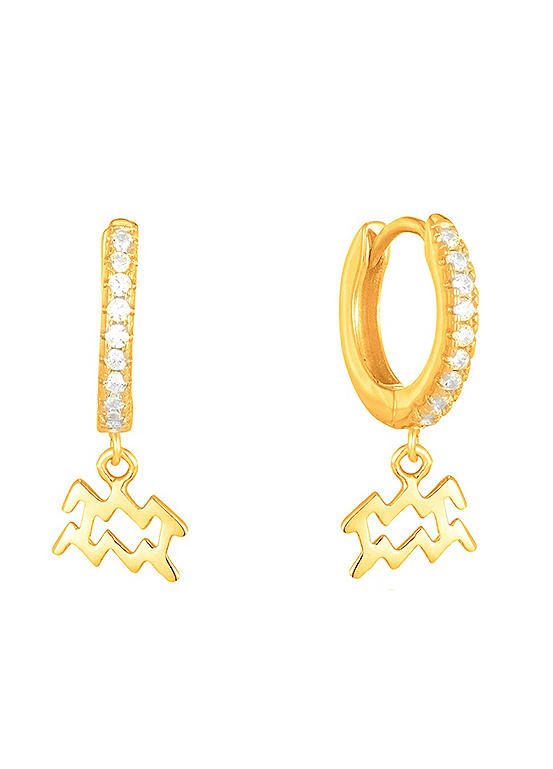 For You Collection 18ct Gold Plated Sterling Silver CZ Huggies With Star Sign Charms