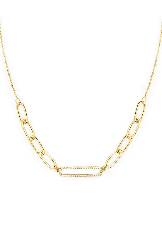 For You Collection 18ct Gold Plated Sterling Silver Link Chain CZ Necklace