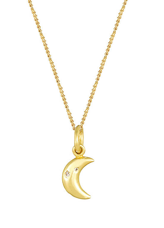 For You Collection 18ct Gold Plated Sterling Silver Moon With CZ Pendant