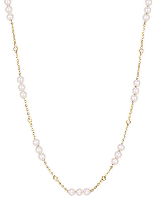 For You Collection 18ct Gold Plated Sterling Silver Multi Pearl & Cubic Zirconia Bezel Necklace