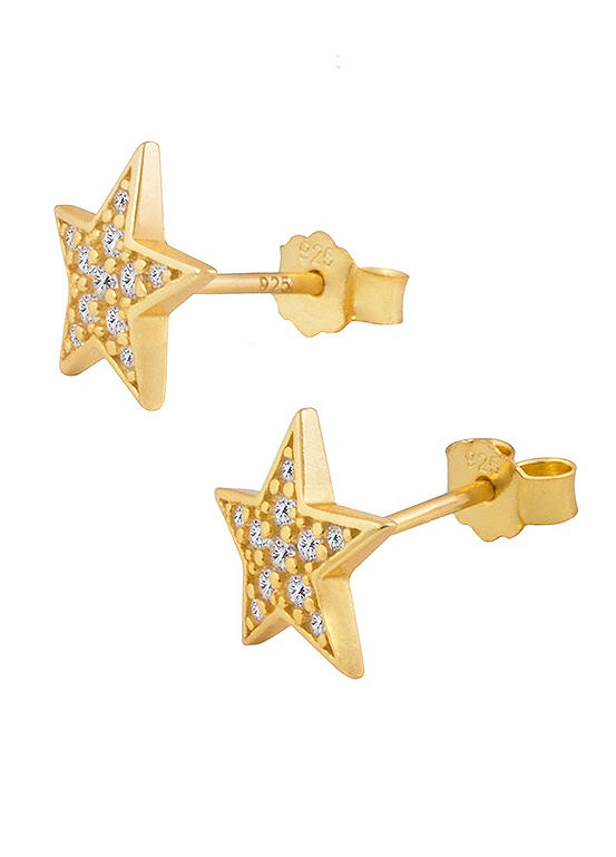 For You Collection 18ct Gold Plated Sterling Silver Pave CZ Star Stud Earrings