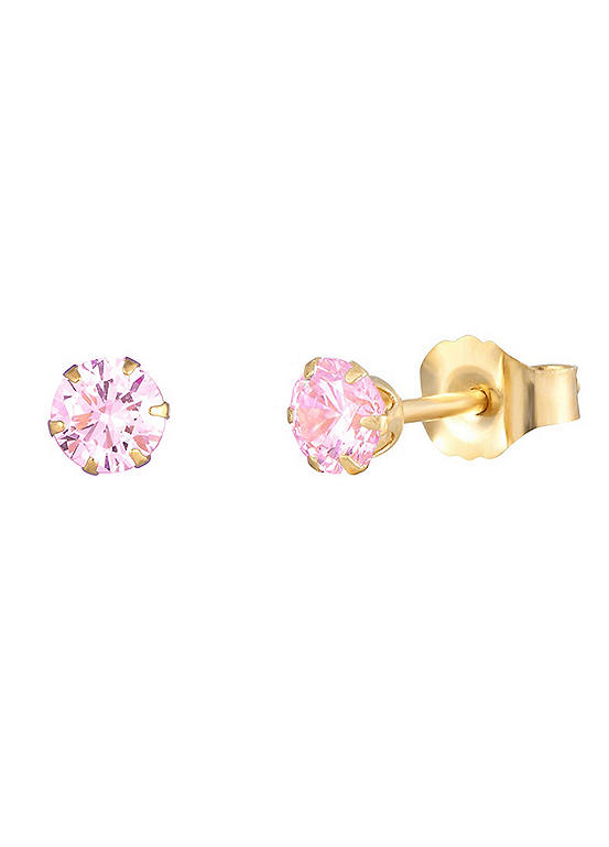 For You Collection 9ct Solid Gold 3mm Pink Cubic Zirconia Stud Earrings