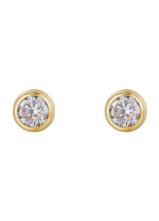 For You Collection 9ct Solid Gold 6mm Cubic Zirconia Rubover Stud Earrings
