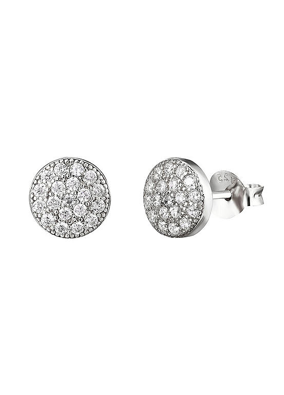 For You Collection Sterling Silver Pave CZ Round Stud Earrings