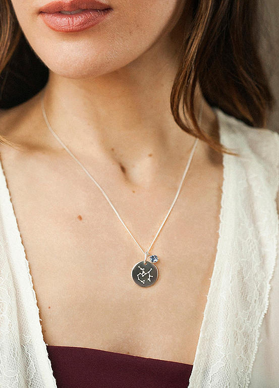 For You Collection Sterling Silver Personalised Star Sign Pendant with Crystal Charm