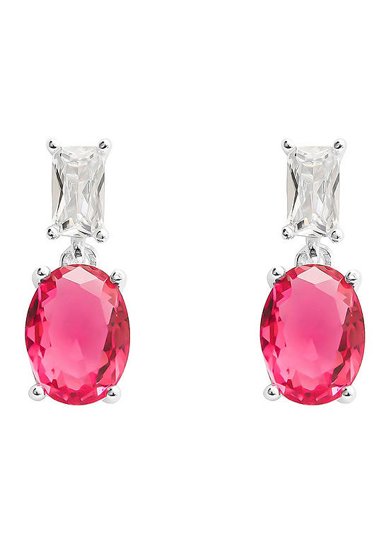 For You Collection Sterling Silver Pink And White Crystal Drop Earrings