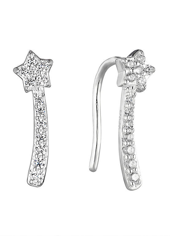 For You Collection Sterling Silver Shooting Star CZ Drop Earrings