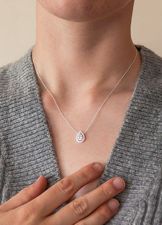 For You Collection Sterling Silver Teardrop Cubic Zirconia Halo Earring And Pendant Adjustable Necklace Set