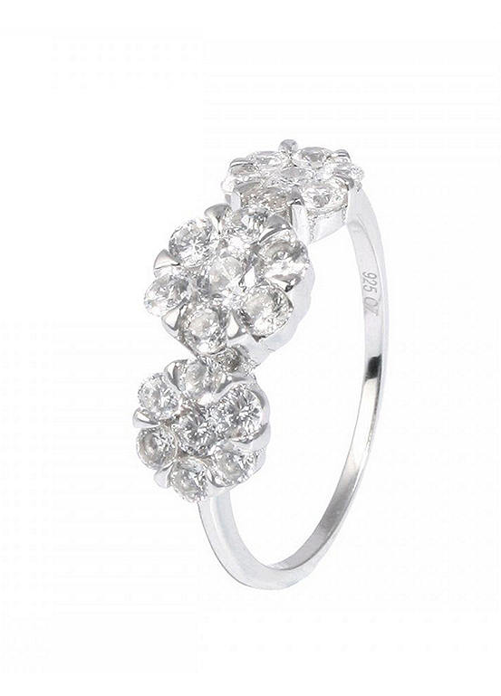 For You Collection Sterling Silver Triple Flower Cubic Zirconia Ring by For You Collection