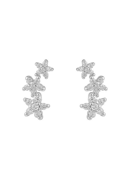 For You Collection Sterling Silver Triple Star Cubic Zirconia Climber Stud Earrings