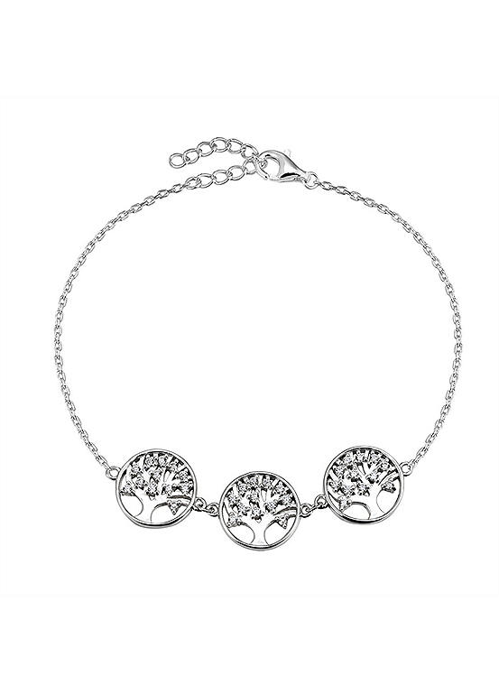 For You Collection Sterling Silver Triple Tree of Life Cubic Zirconia Bracelet