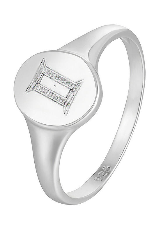 For You Collection Sterling Silver Zodiac Gemini Oval Signet Ring