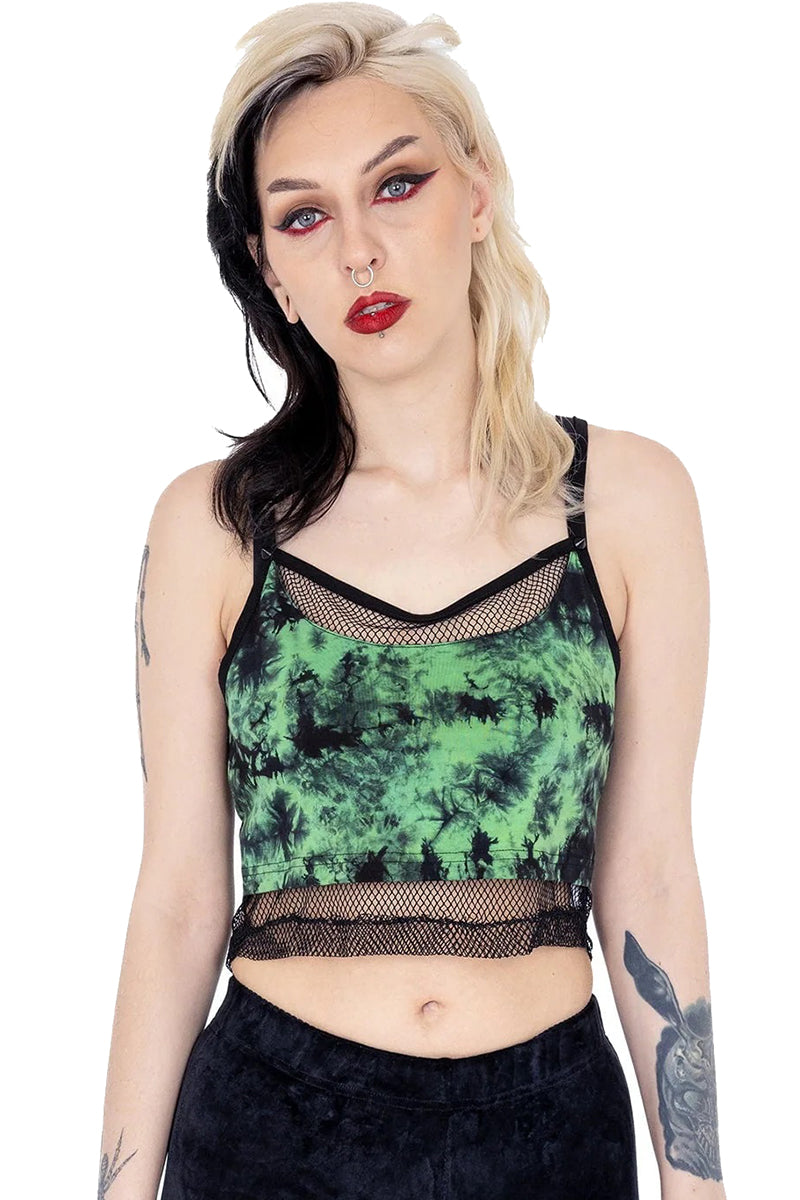 Danica Top Black/Green Tie Dye